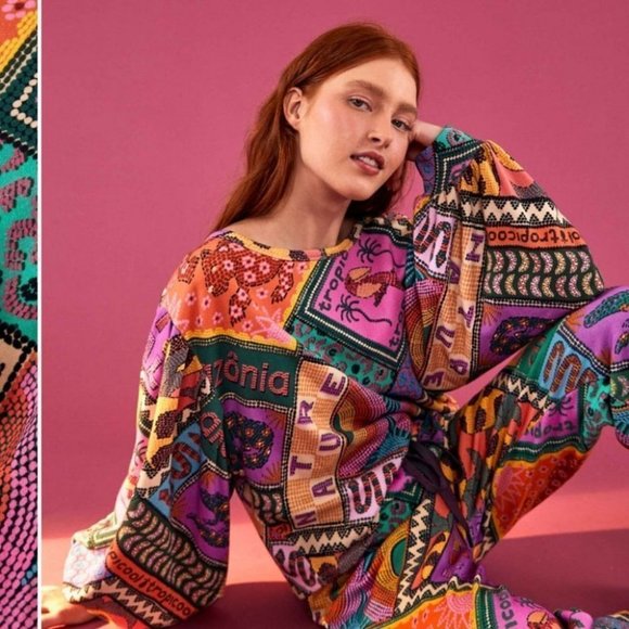 NWT! FARM RIO Dotted Patch Scarf Sweatshirt Size Small - Picture 10 of 12